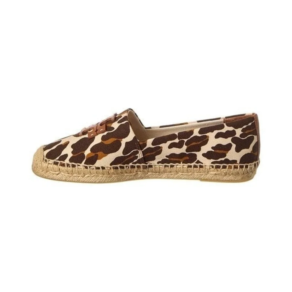 New Tory Burch Ines‎ Leopard Print Canvas Espadrille Flats Brown Tan Women 9.5